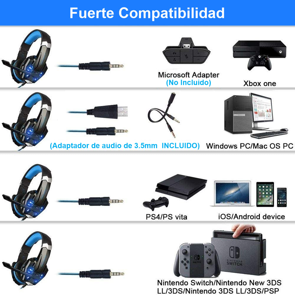 Audífonos Gamer Kotion Each G9000 Micrófono Ps4 + Adaptador