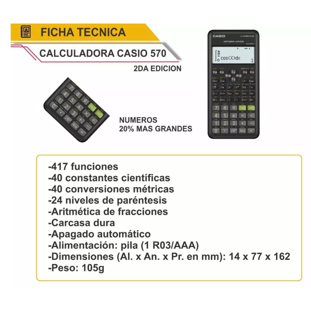 Calculadora Científica Casio Fx-570es Plus 2da Edición Negra