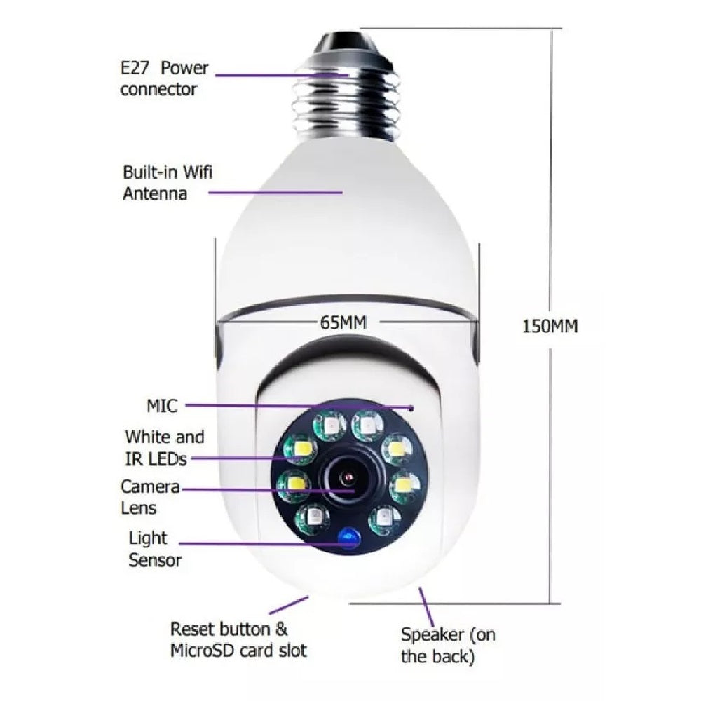 Camara Bombillo De Seguridad 360° Giratoria Vision Nocturna