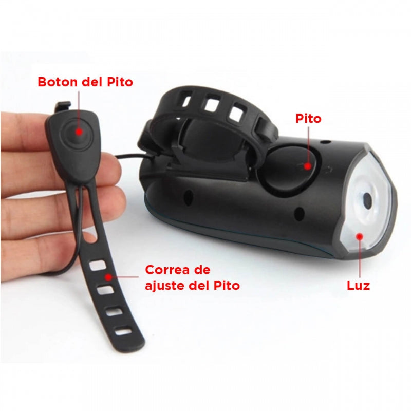 LUZ RECARGABLE PARA BICICLETA CON BOCINA